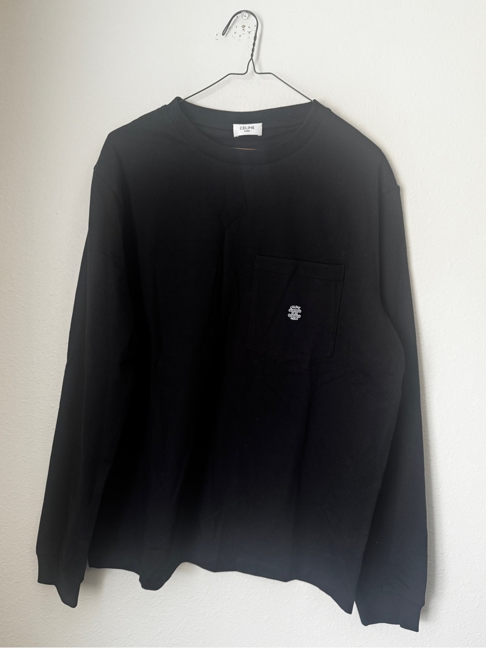 Celine Black Long Sleeve Pocket Tee